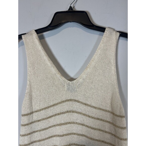 Floris Made in Italy Crochet dress ivory Gold Metallic Stripe M/L NWT #2319 - Picture 7 of 10